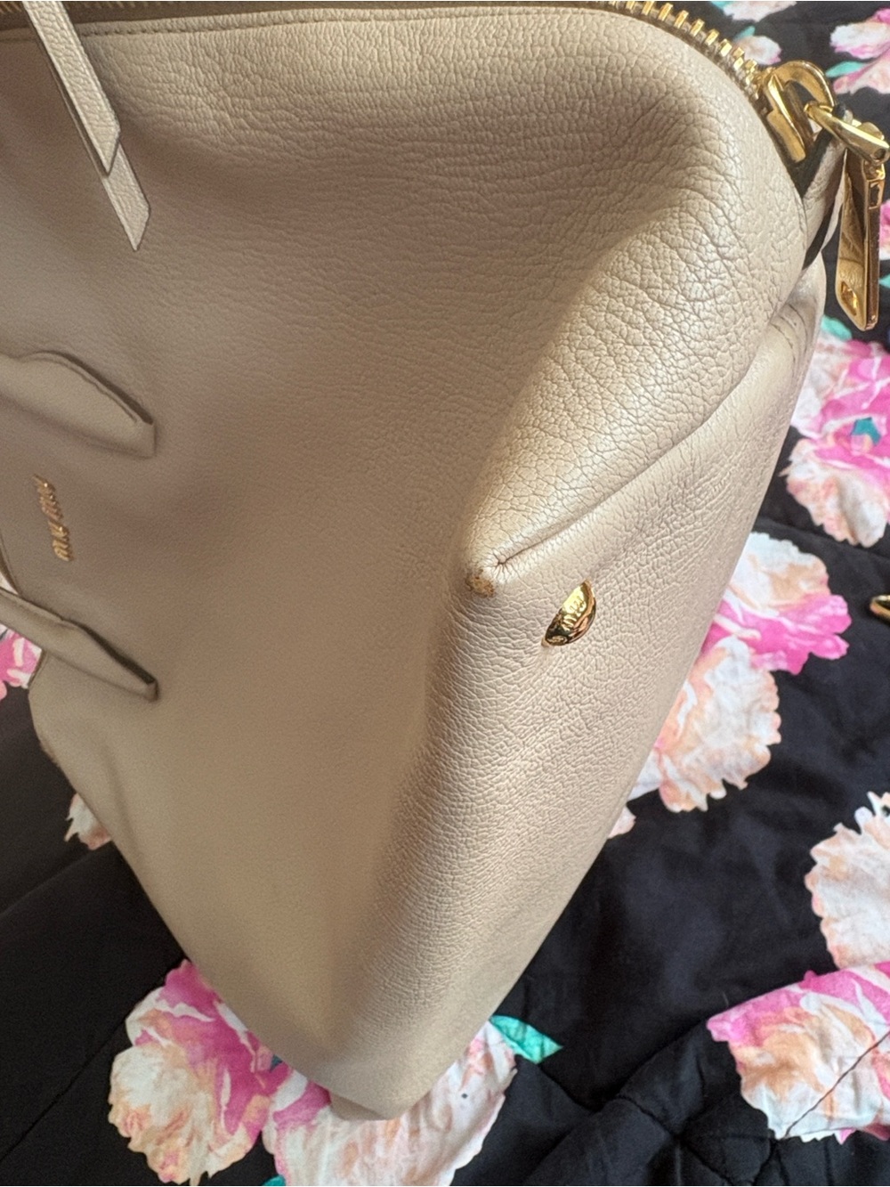 Miu Miu Madras 2 way Handbag Taupe Leather Top-Handle Satchel with Gold Hardware - Picture 6 of 15